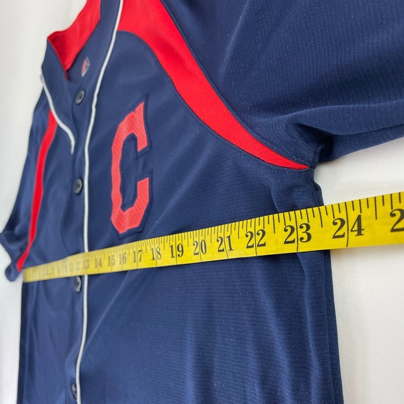 Majestic Cool Base Men's Cleveland Indians Navy Jersey Large L Baseball MLB - Picture 7 of 7